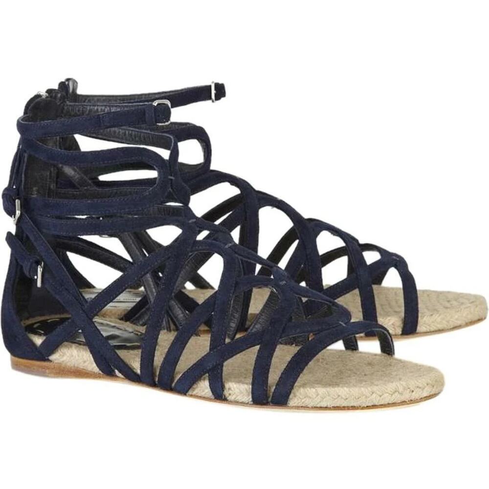 NEW MIU MIU PRADA BLUE SUEDE ESPADRILLES GLADIATOR BUCKLES ZIP FLATS SANDALS 38